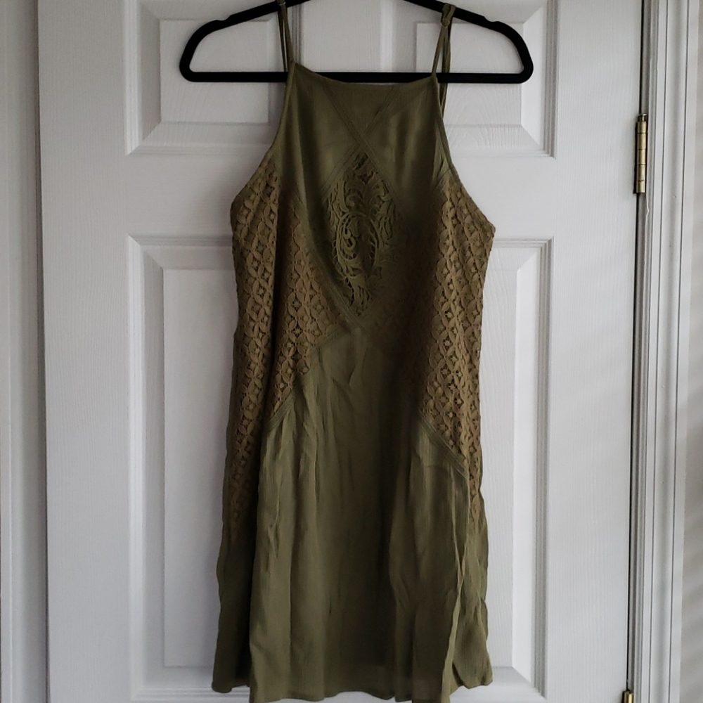 Olive High Neck Eyelet Design Dress
